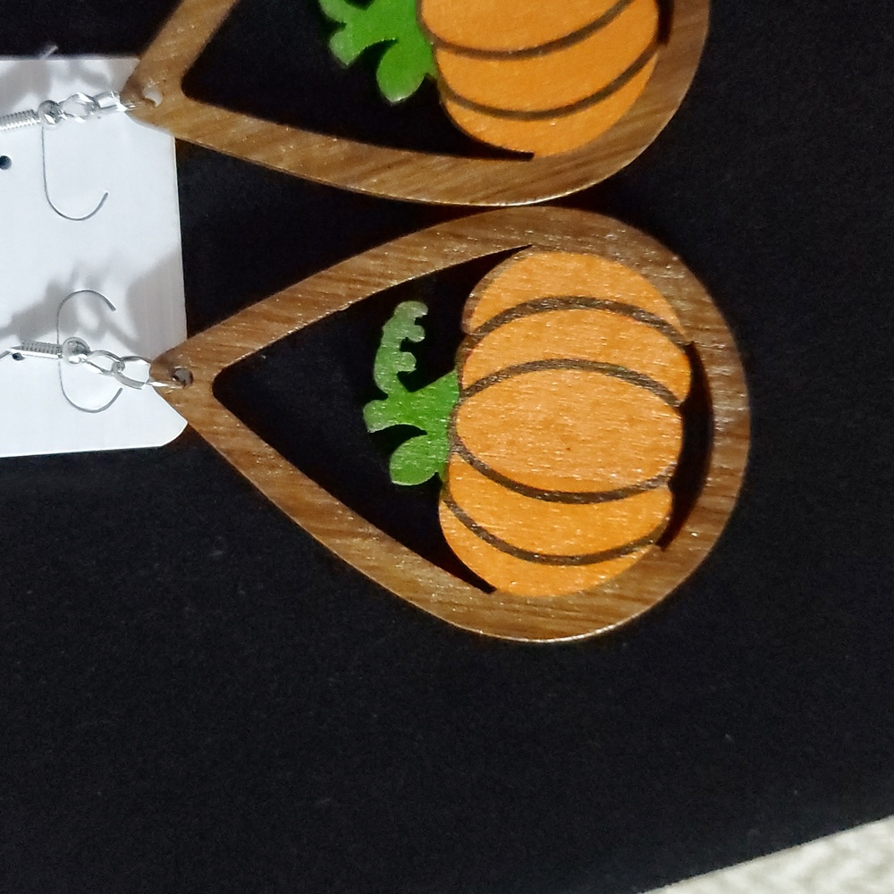 Fall Pumpkin Teardrop Earrings - Picture 2 of 7